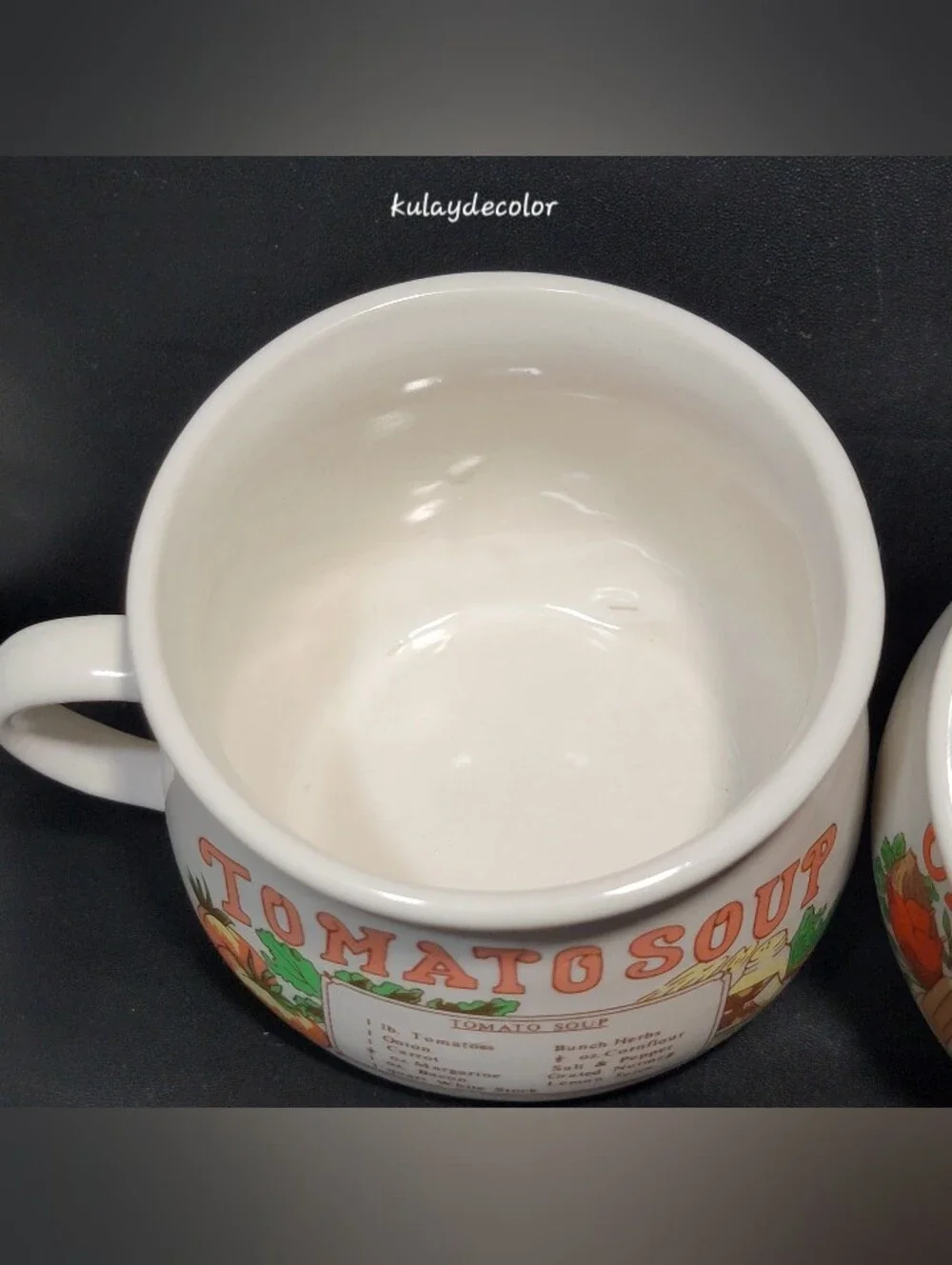 Vintage Chicken & Tomato Recipe Soup Bowls Set of 2 Mugs Retro Kitchen Decor